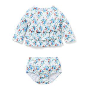 Janie And Jack Girls  Recycled Floral Rashguard 2Pc Swimsuit, Blue